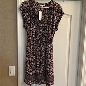 Black Mini Sundress with Ruched and Smocked Details and Flutter Sleeves